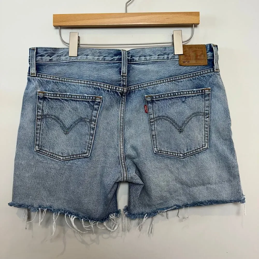 Levi's 501 CT Denim Shorts Cut Offs White Oak Cone Denim Button Fly Cotton 32